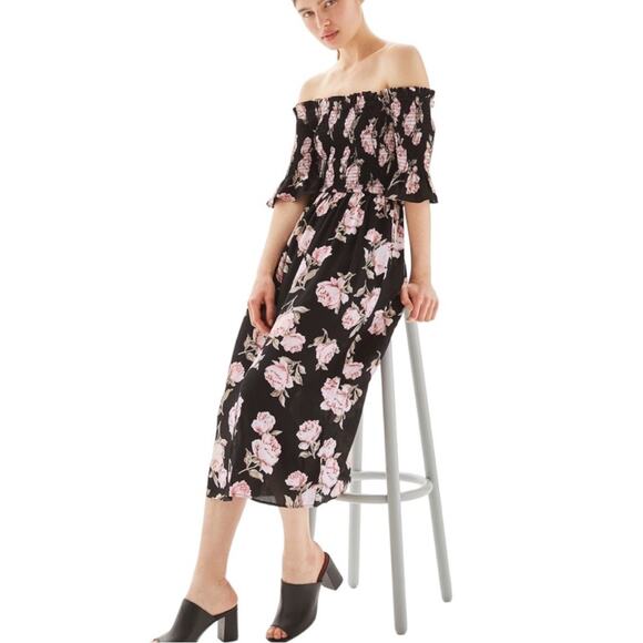 Topshop Dresses & Skirts - Topshop Black/Pink Floral Smock Top Midi Dress 4